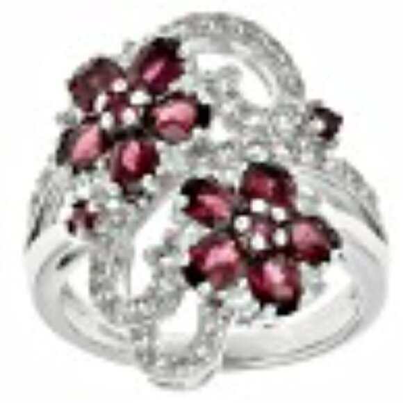 JTV Raspberry Rhodolite Sterling Silver Zircon Ring - Picture 8 of 9
